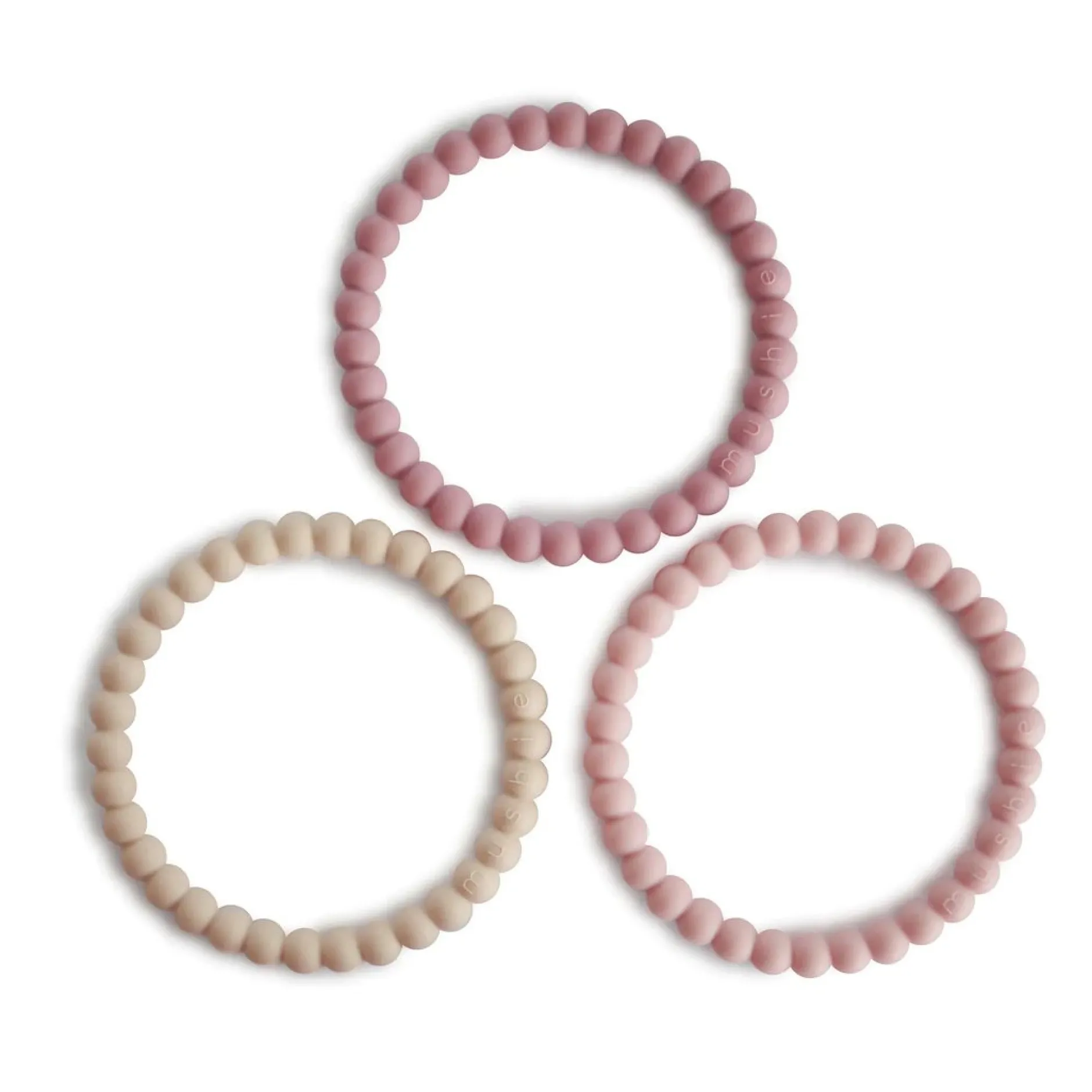 Anneaux De Dentition*mushie 3 Bracelets de Dentition de Perles roses