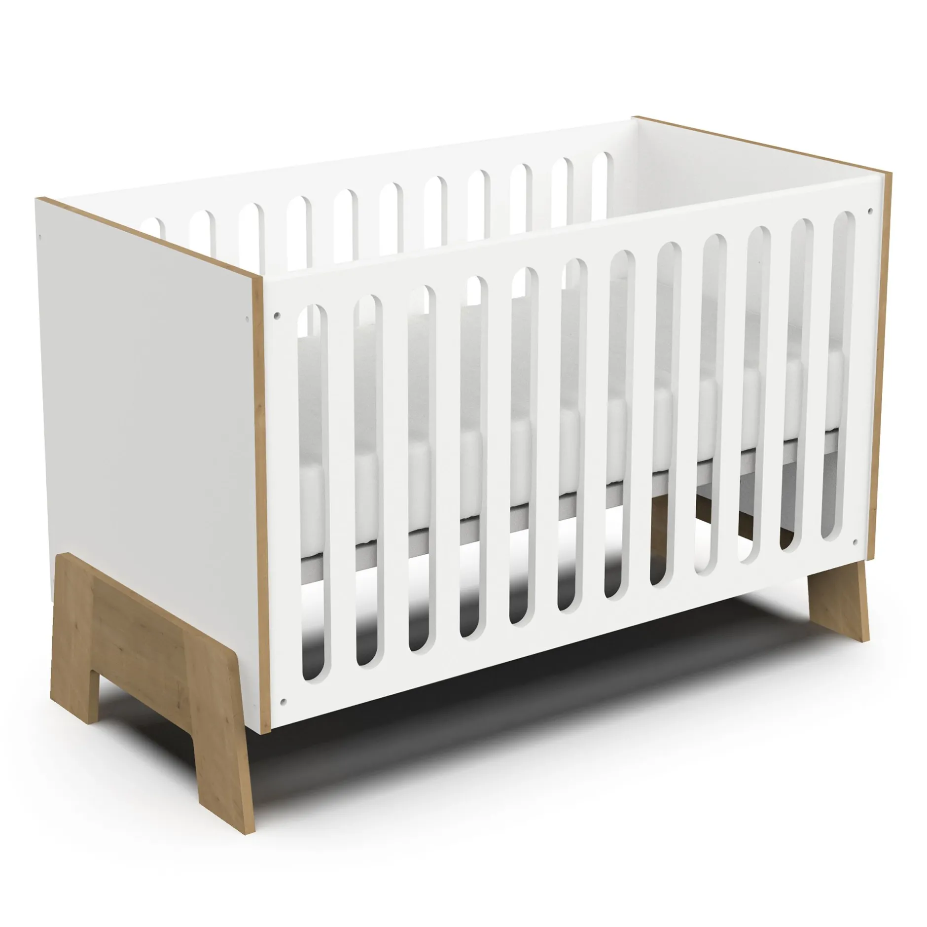 Lits 60X120 Non Évolutifs*CBA Meubles Albizia Lit bébé 60 x 120 cm de Blanc / chêne