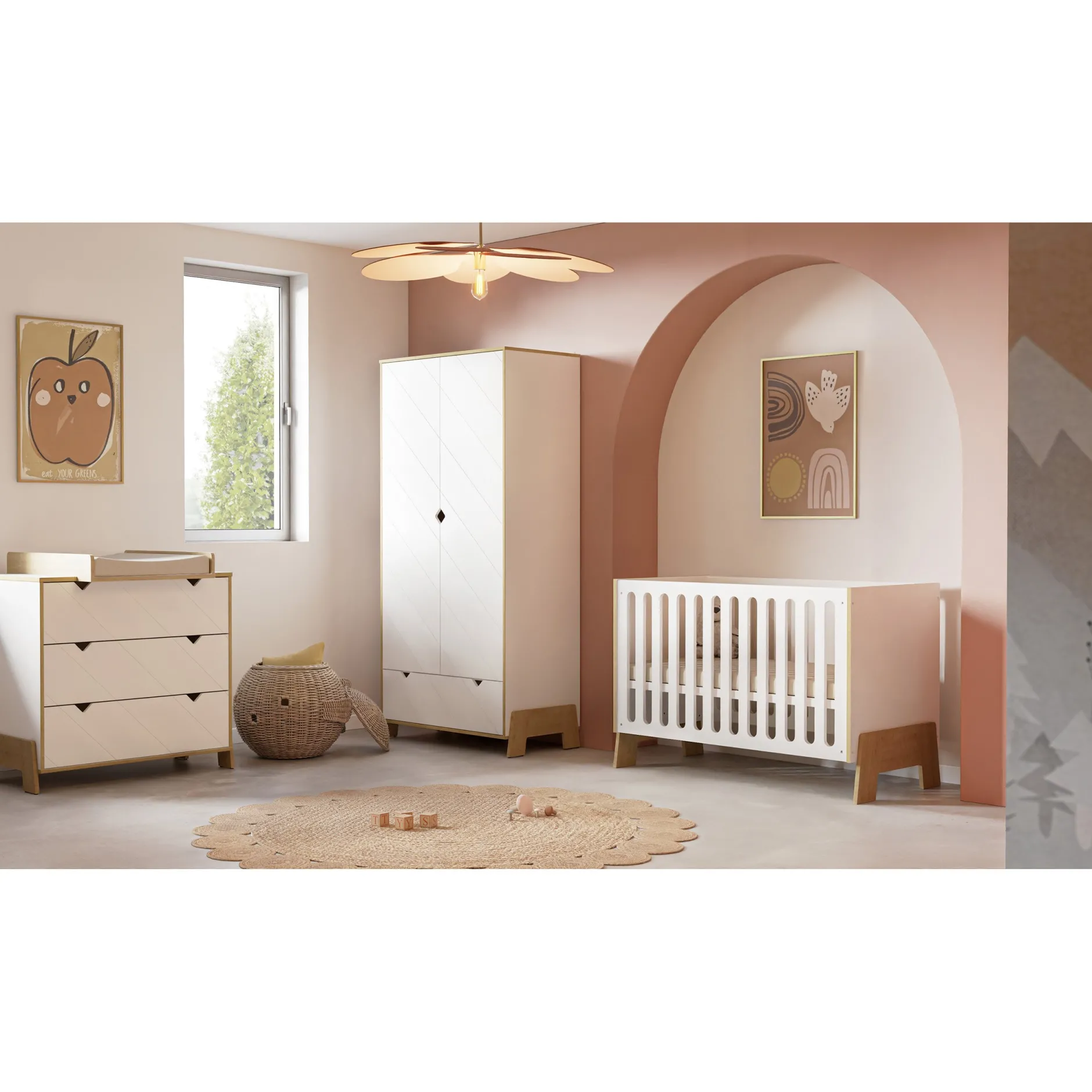 Lits 60X120 Non Évolutifs*CBA Meubles Albizia Lit bébé 60 x 120 cm de Blanc / chêne