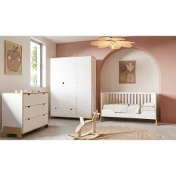 Lits 70X140 Évolutifs*CBA Meubles Albizia Lit bébé évolutif kit inclus 70 x 140 cm de Blanc / chêne