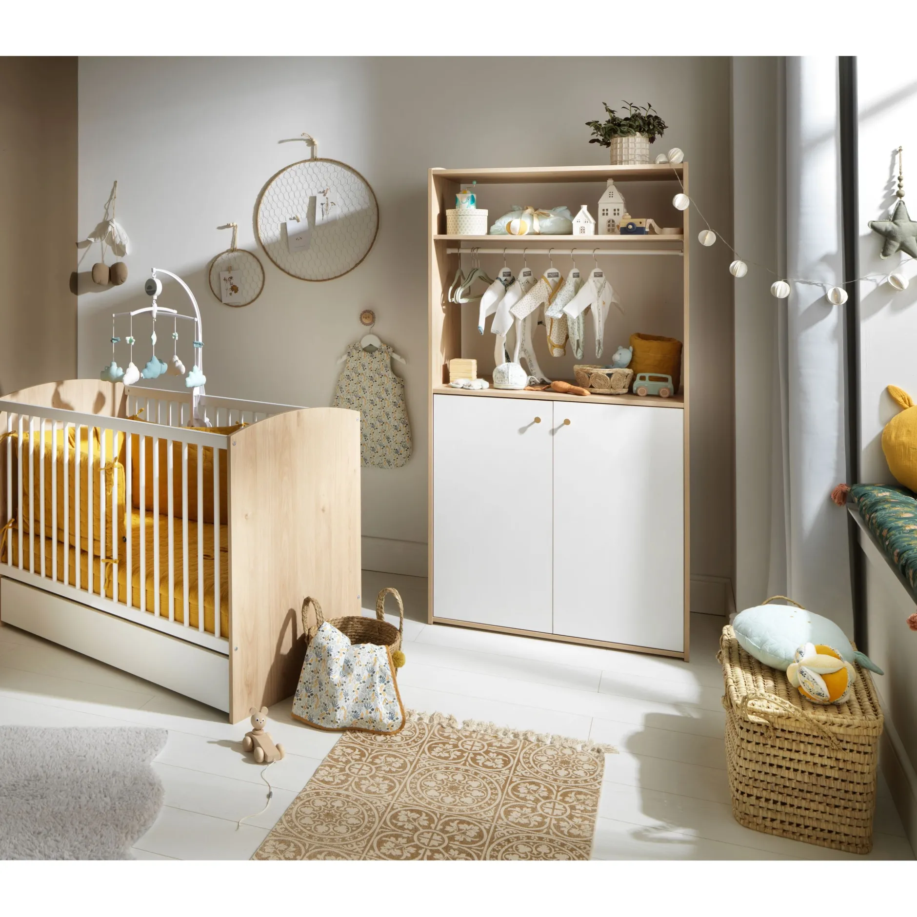 Armoires 2 Portes*Sauthon Baby's Sweet Home Alice Armoire dressing de Blanc et bois