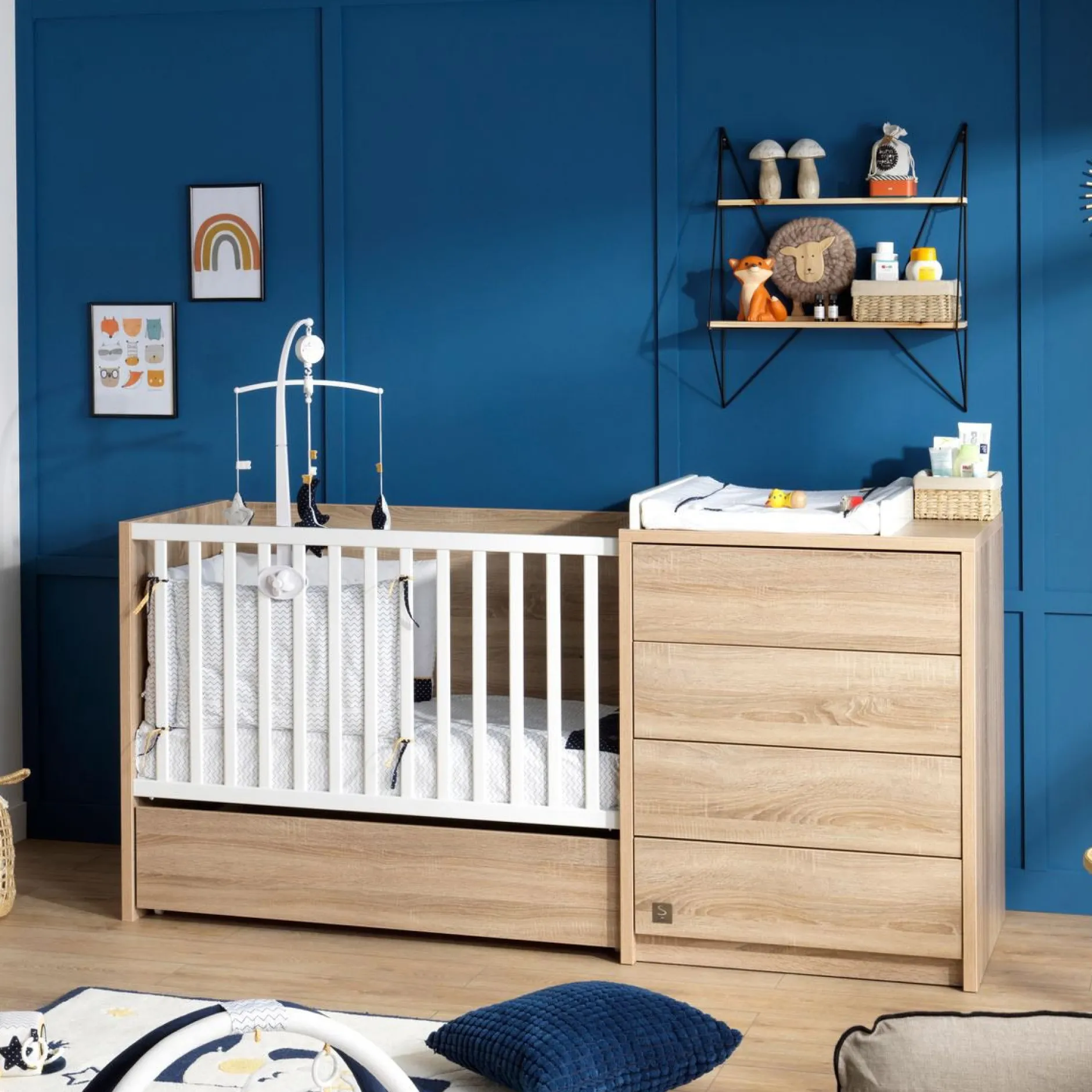 Tiroirs De Lit*Sauthon Baby's Sweet Home Antonin Tiroir de lit sur roulettes de Bois