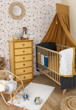 Tours De Lit*Domiva Au fil de l'eau Tour de Barreaux de Feuilles / Indigo /Caramel