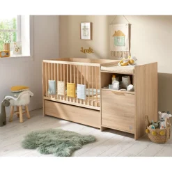 Ensembles Évolutifs*Sauthon Baby's Sweet Home Azur Lit combiné transformable de Chêne doré