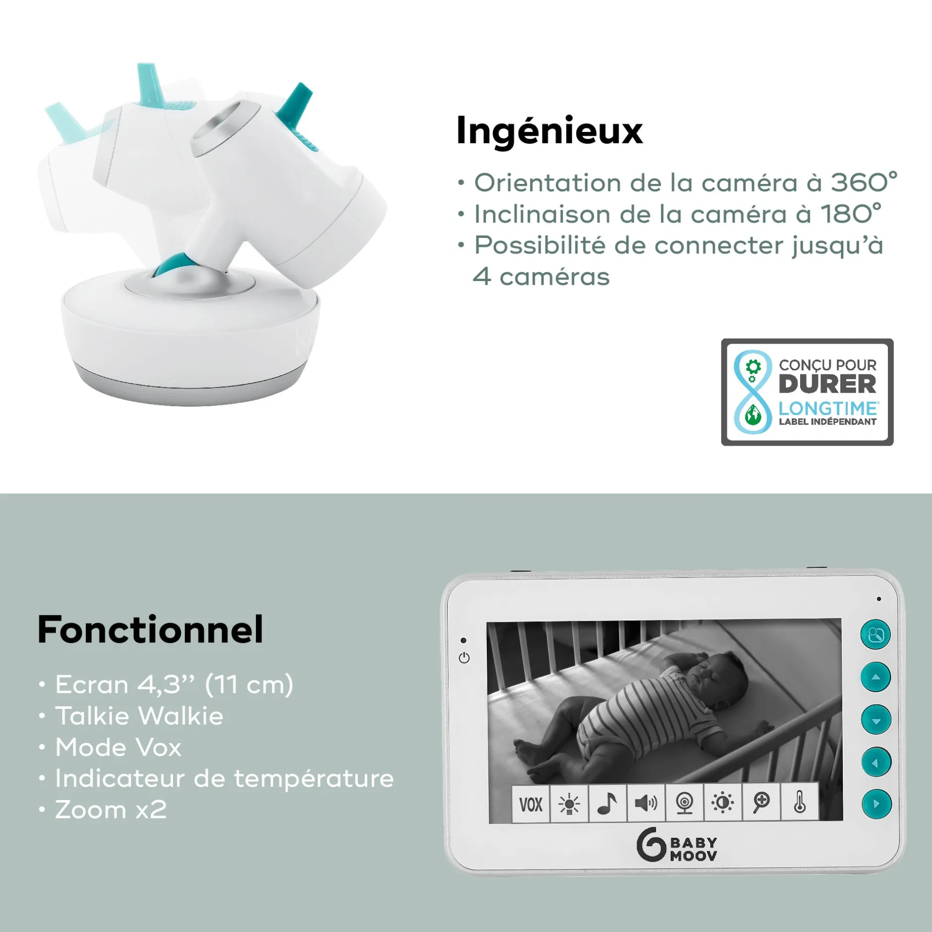 Babyphones*Babymoov Babyphone vidéo motorisé 360° YOO Moov de