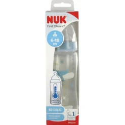 Biberons Pp (Polypropylène)*Nuk Biberon First Choice+ Temp Control Silicone 360 ml de Bleu clair