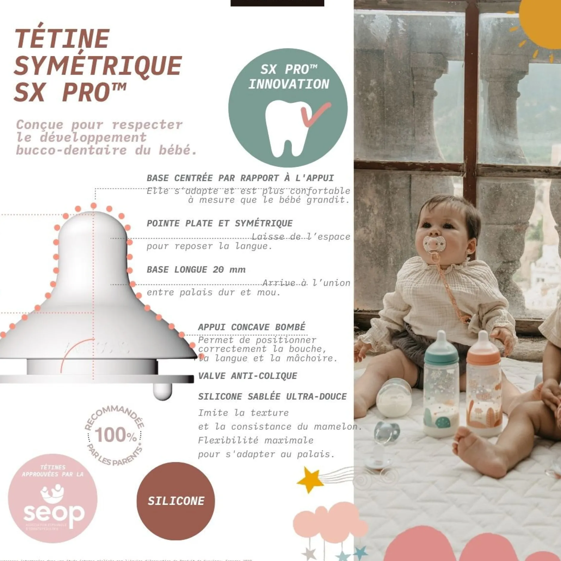 Biberons Pp (Polypropylène)*Suavinex Biberon tétine SX PRO M 270 ml de Dreams Bleu