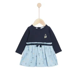 Robes, Jupes*Marèse Bleu Ballerine Robe manches longues bi-matière de Print Luxembourg