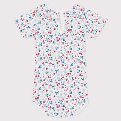 Bodies*Petit Bateau Body à manches courtes en coton imprimé fleuri de Blanc Marshmallow