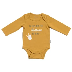 Bodies|Bodies*P'tit bisou Body Annonce Manches Longues Marraine de Jaune Curcuma