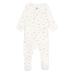 Bodies|Bodies*Petit Bateau Bodyjama nuages en tubique de Blanc Marshmallow/Blanc Multico