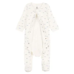 Bodies|Bodies*Petit Bateau Bodyjama nuages en tubique de Blanc Marshmallow/Blanc Multico
