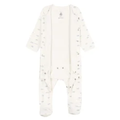 Bodies|Bodies*Petit Bateau Bodyjama nuages en tubique de Blanc Marshmallow/Blanc Multico