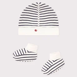 Bonnets, Moufles, Chaussons|Vêtements Naissance*Petit Bateau Bonnet + chausson en coton de Marinière