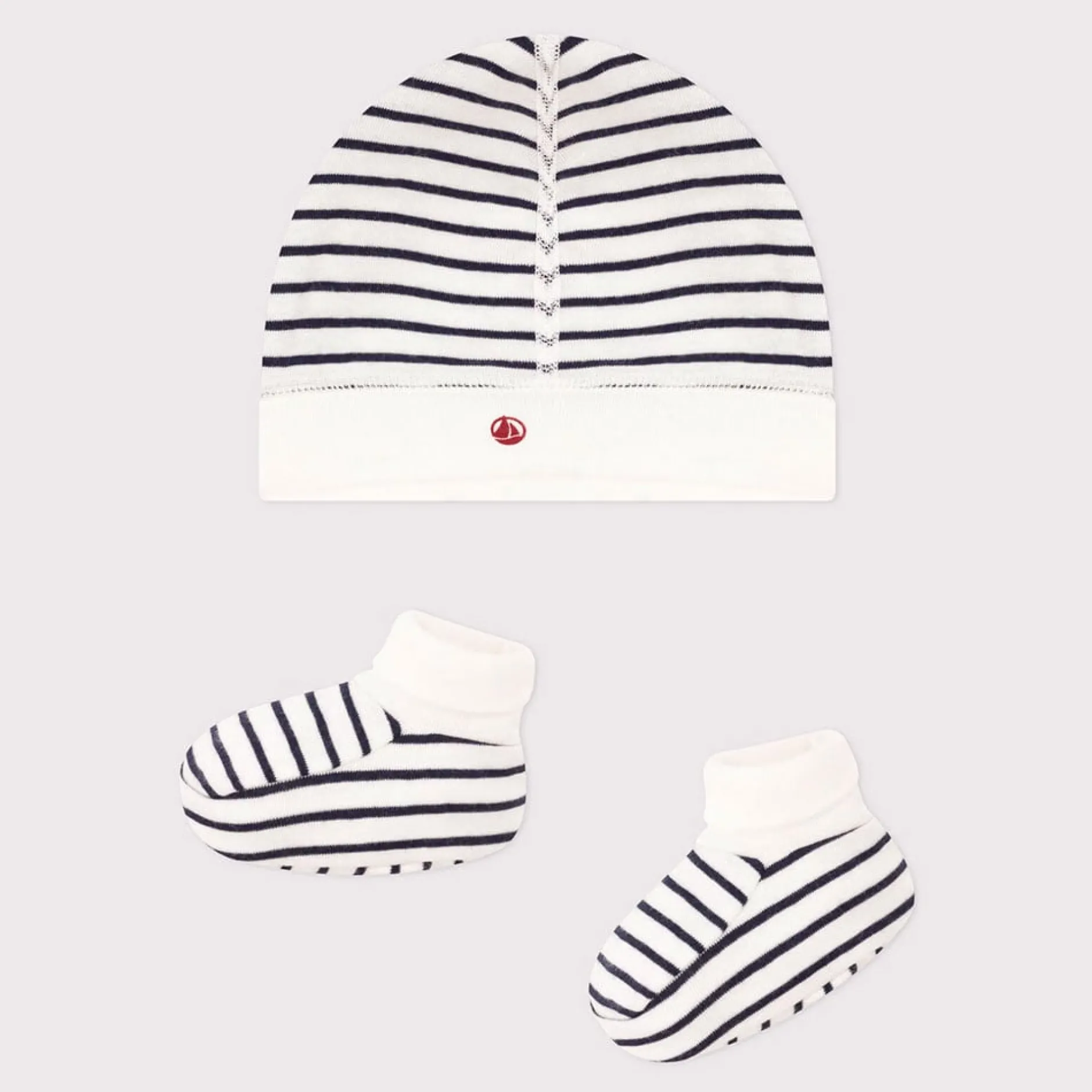 Bonnets, Moufles, Chaussons|Vêtements Naissance*Petit Bateau Bonnet + chausson en coton de Marinière