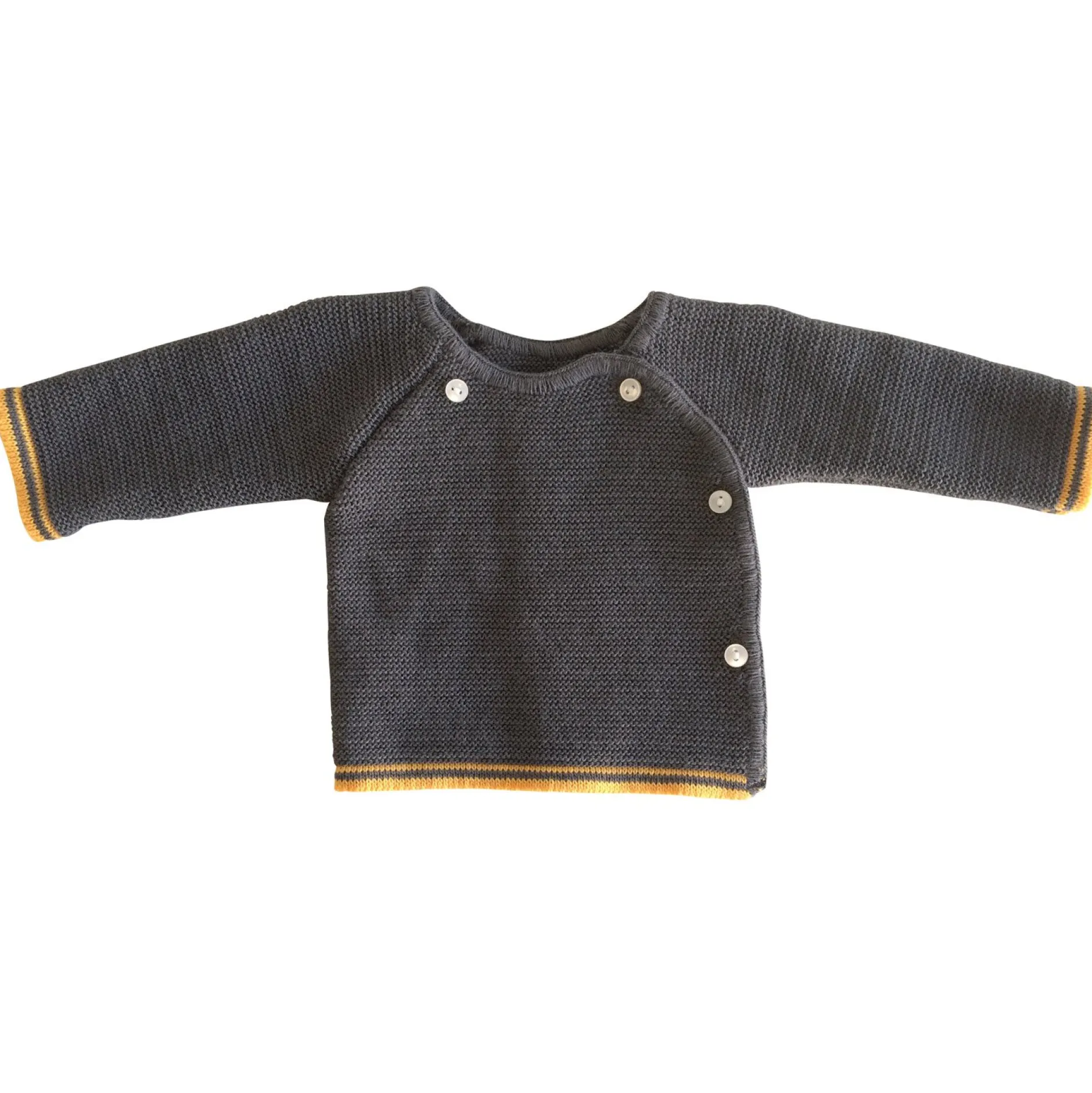 Collection Tricot|Vêtements Naissance*P'tit bisou Brassière Collection Trousseau Tricot 2019 0-1 mois de Liseret curry