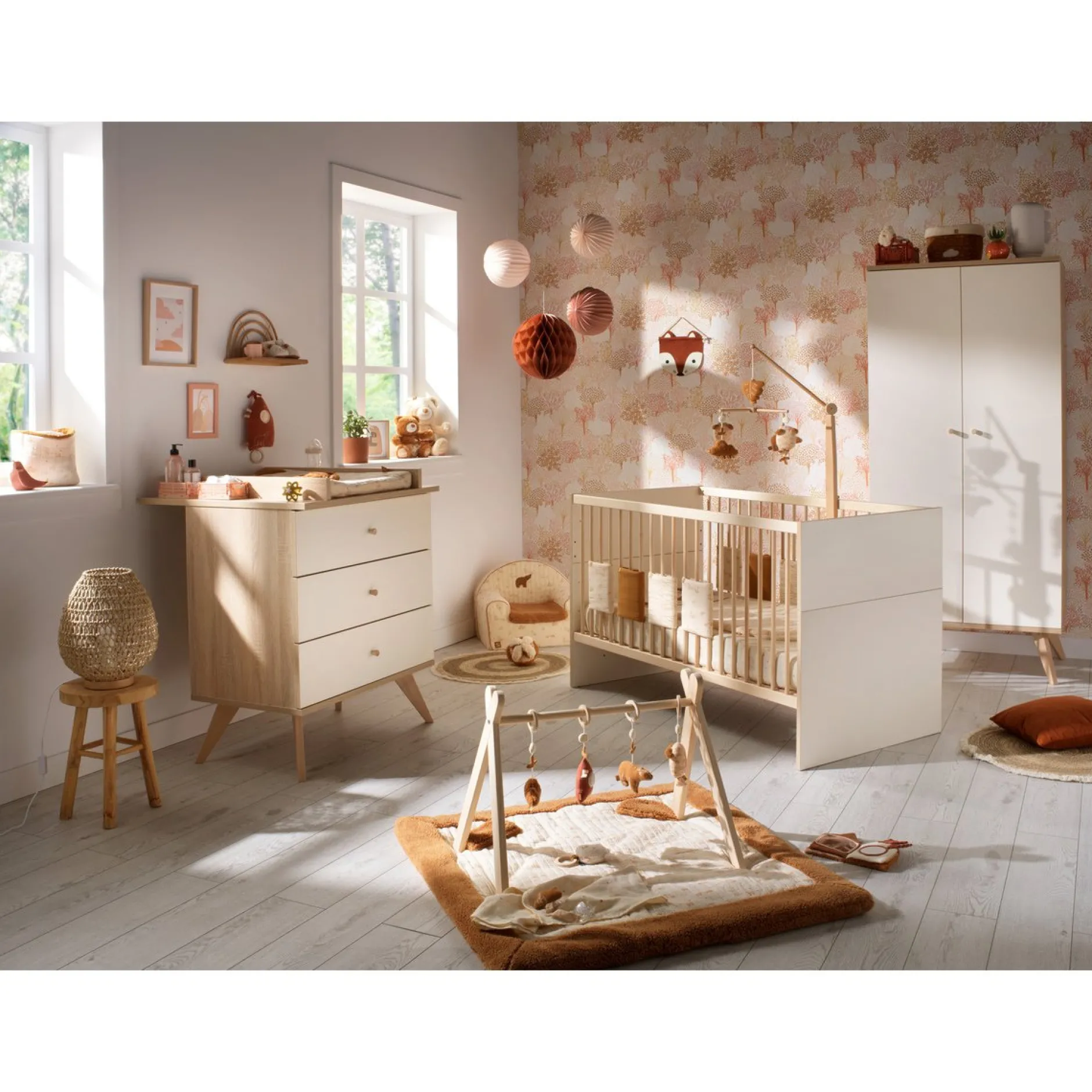 Lits 70X140 Évolutifs*Sauthon Baby's Sweet Home Camille Lit évolutif 70 x 140 cm de Crème Chêne Doré