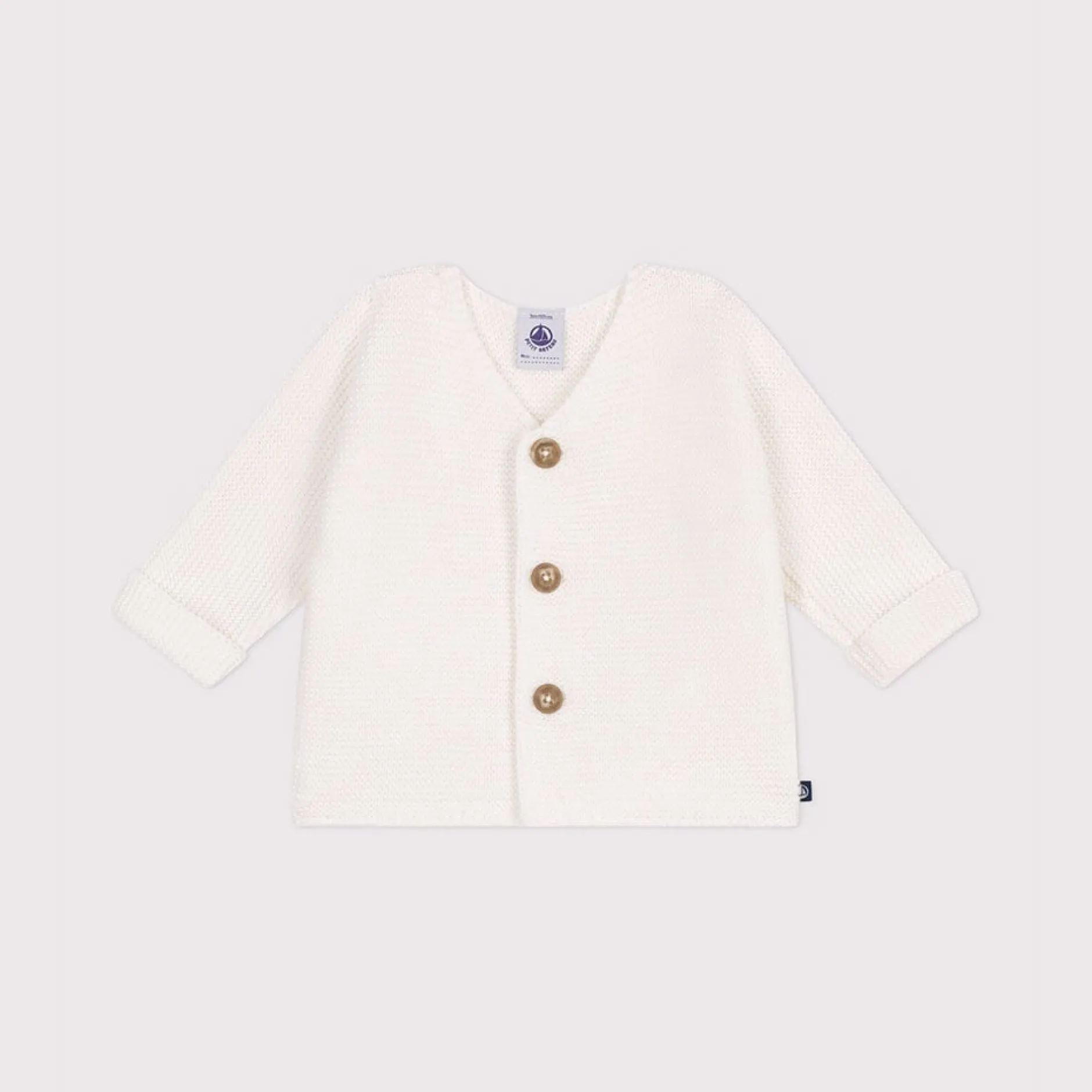 Vêtements Naissance*Petit Bateau Cardigan tricot point mousse en coton de Blanc Marshmallow