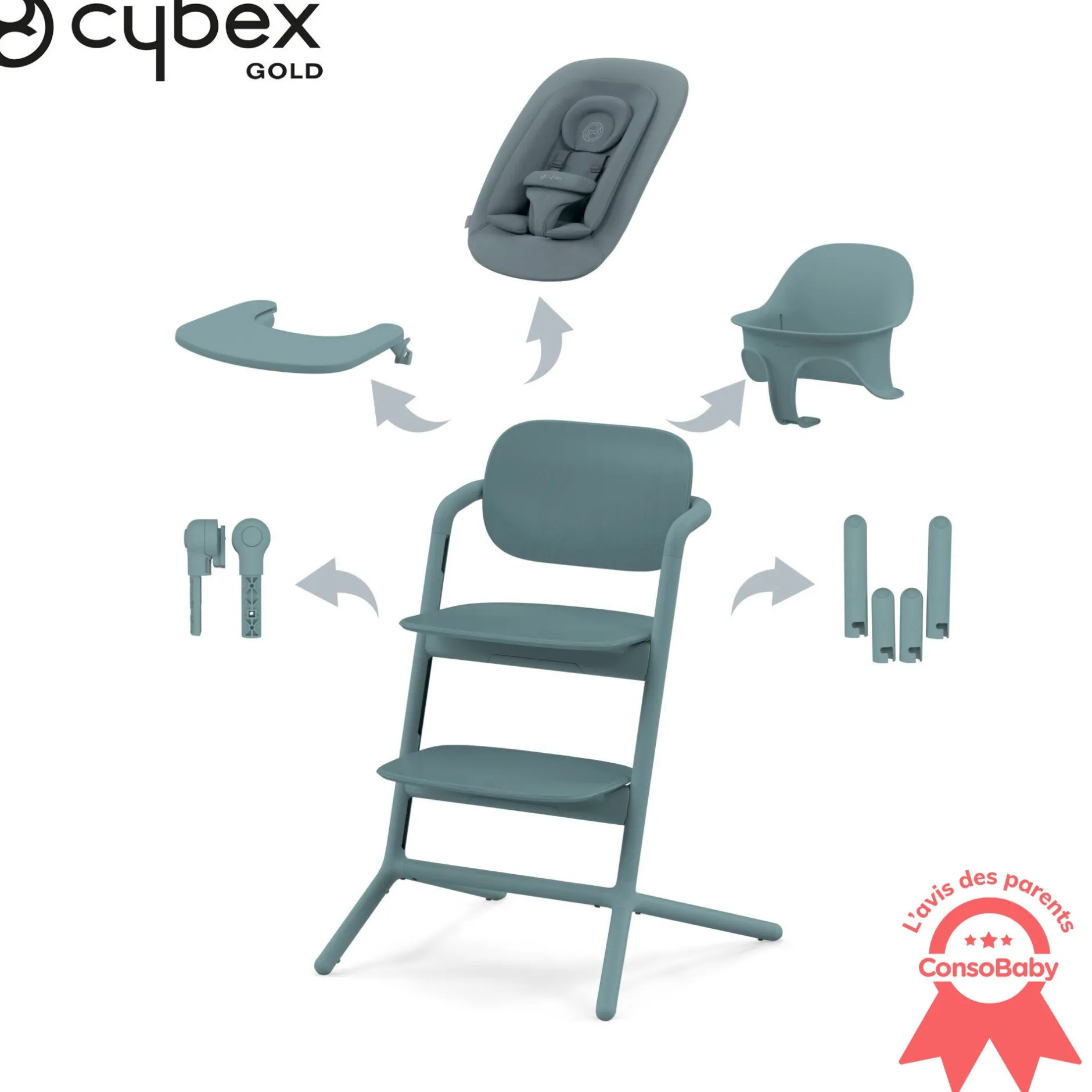 Balancelles|Chaises Hautes Évolutives*CYBEX Chaise haute Lemo 4-en-1 de Stone Blue