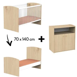 Commodes|Lits 70X140 Évolutifs* Chambre Alice Duo : Lit 70 x 140 cm évolutif + Commode de Sauthon Baby's Sweet Home