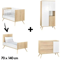 Commodes|Lits 70X140 Évolutifs* Chambre Seventies : Lit 70x140 + Commode + Armoire de Sauthon Baby's Sweet Home
