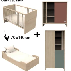 Commodes|Lits 70X140 Évolutifs* Chambre Tokyo : Lit 70x140 + Commode + Armoire de Sauthon Baby's Sweet Home