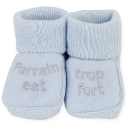 Bonnets, Moufles, Chaussons|Vêtements Naissance*Trois Kilos Sept Chaussons brodés 0-1 mois de Parrain Ciel