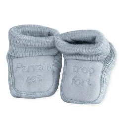 Bonnets, Moufles, Chaussons|Vêtements Naissance*Trois Kilos Sept Chaussons brodés 0-1 mois de Parrain Gris