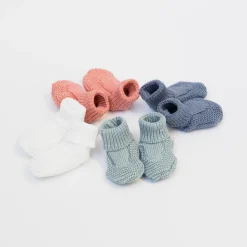 Bonnets, Moufles, Chaussons|Vêtements Naissance*La Manufacture de Layette Chaussons Tricot Petits Chats 1 mois de Rose