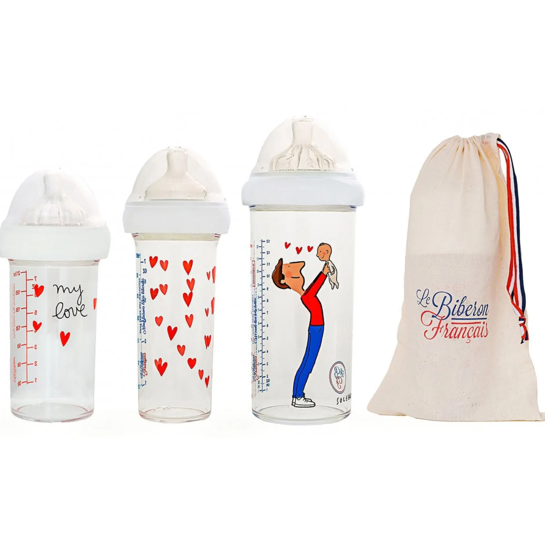 Coffrets Nouveau-Né*Le Biberon Français Coffret 2 biberons 210 ml & 1 biberon 360 ml de Papa & Bébé by Soledad