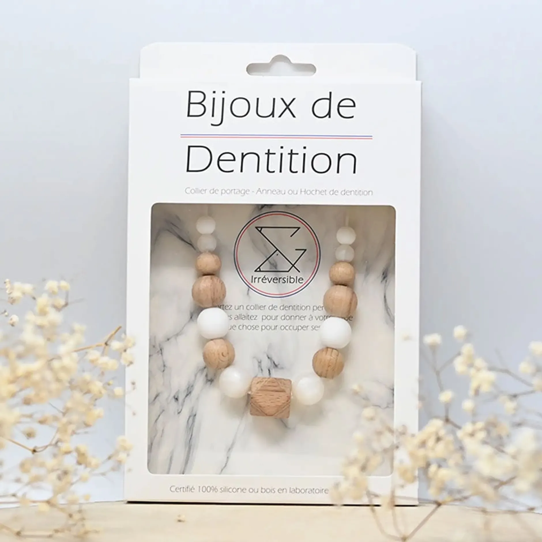 Bijoux|Soins & Beauté*Irréversible Collier d'allaitement et de portage de Blanc effet nacre et bois