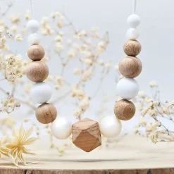 Bijoux|Soins & Beauté*Irréversible Collier d'allaitement et de portage de Blanc effet nacre et bois