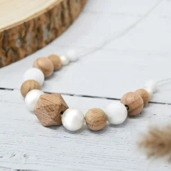 Bijoux|Soins & Beauté*Irréversible Collier d'allaitement et de portage de Blanc effet nacre et bois