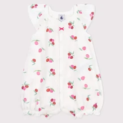 Pyjamas*Petit Bateau Combinaison courte bébé en coton fruits de Blanc Marshmallow