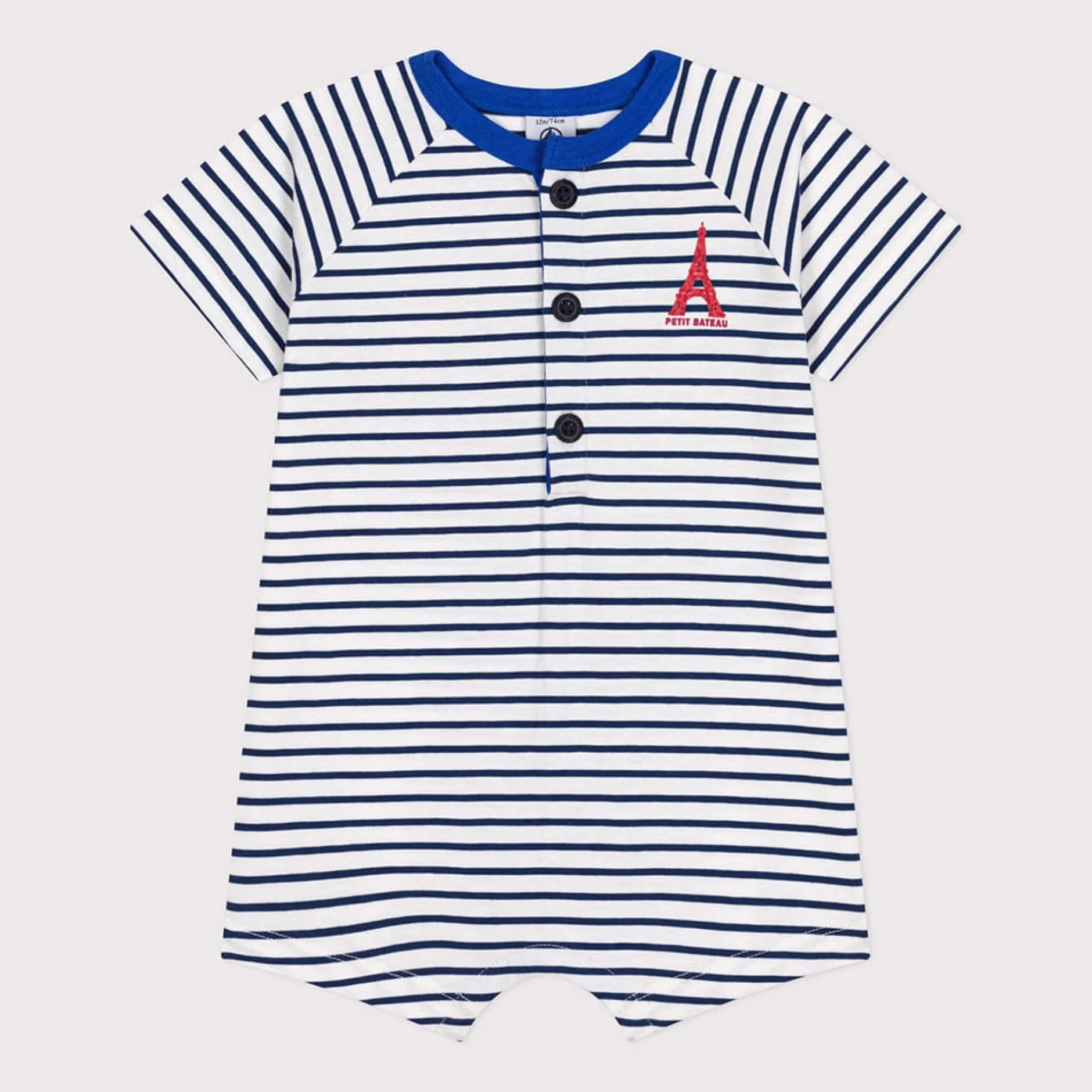 Combinaisons, Salopettes|Combinaisons, Salopettes*Petit Bateau Combinaison courte en jersey fin de Blanc Marshmallow / Bleu Médiéval