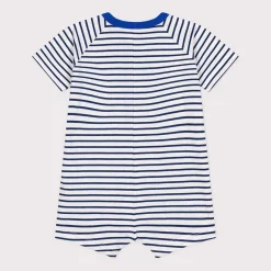 Combinaisons, Salopettes|Combinaisons, Salopettes*Petit Bateau Combinaison courte en jersey fin de Blanc Marshmallow / Bleu Médiéval