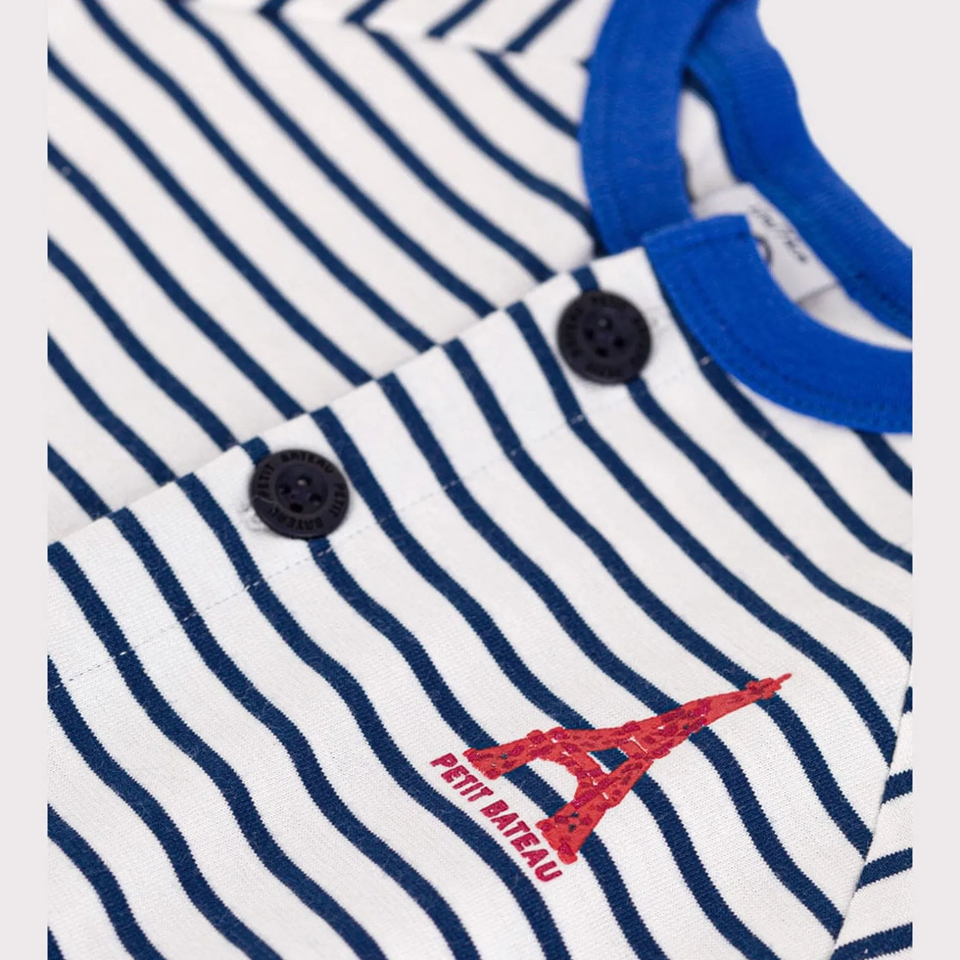 Combinaisons, Salopettes|Combinaisons, Salopettes*Petit Bateau Combinaison courte en jersey fin de Blanc Marshmallow / Bleu Médiéval