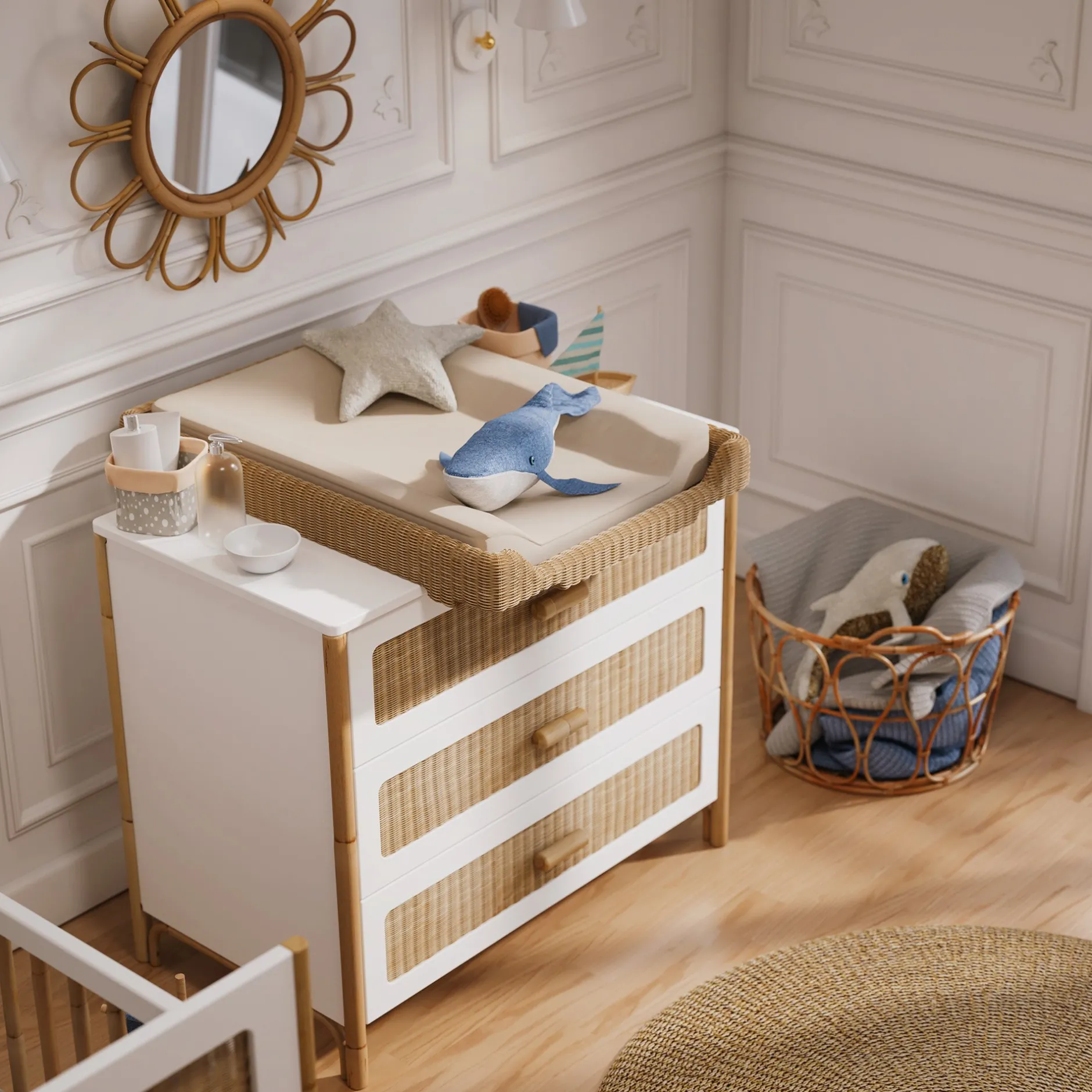 Plans À Langer|Plans*Théo Coquillage Plan à langer tressage naturel de Rotin naturel