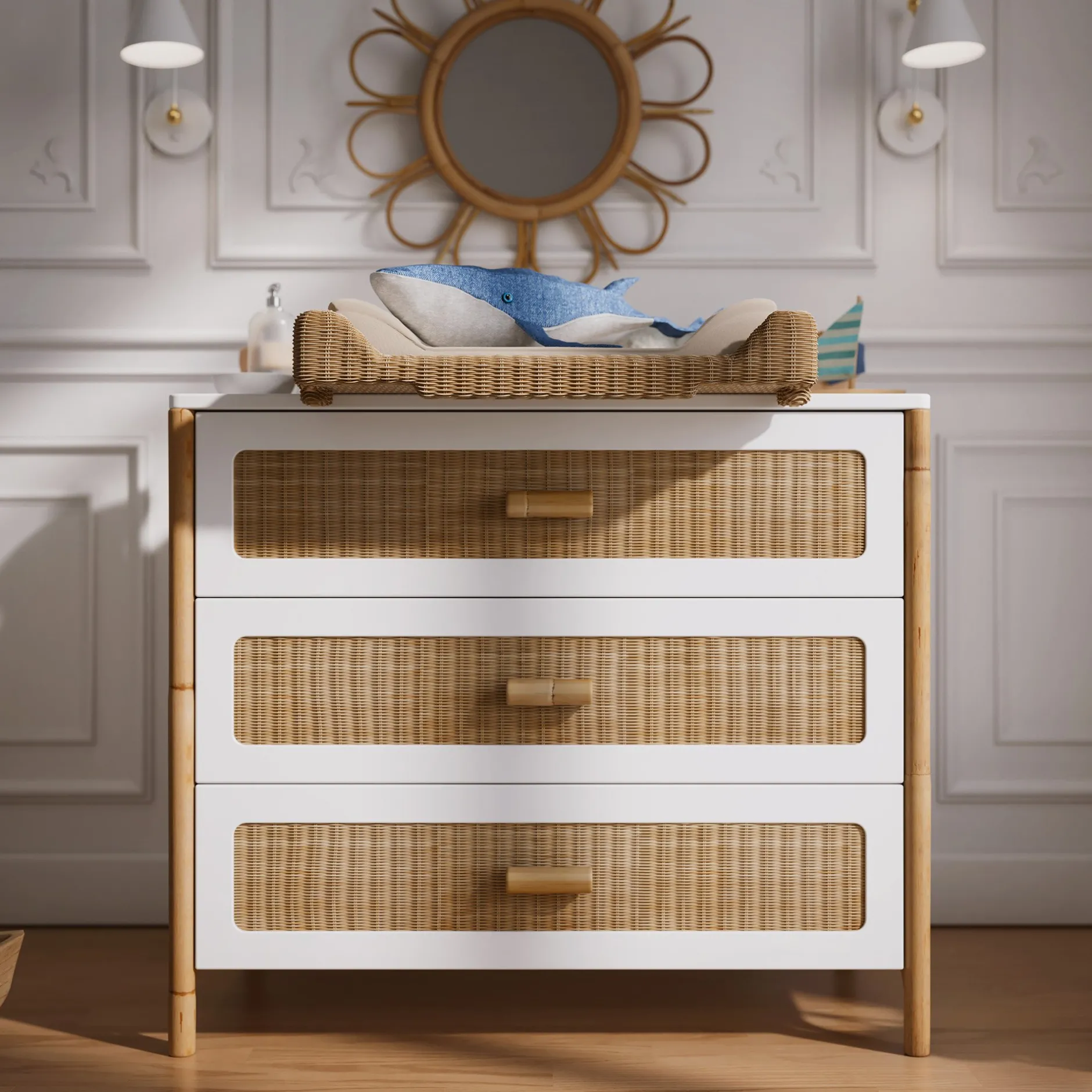 Plans À Langer|Plans*Théo Coquillage Plan à langer tressage naturel de Rotin naturel