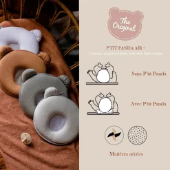 Cales-Bébé*Candide Coussin cale tête P'tit Panda Air+ de Kaki