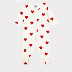 Pyjamas|Pyjamas*Petit Bateau Dors-bien cœur rouge bébé en molleton en coton biologique de Blanc Marshmallow / rouge Terkuit