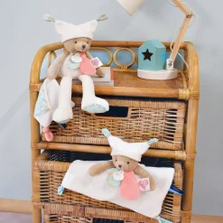 Doudous*Doudou et Compagnie Doudou Plat Ours 3 Histoires 25 cm de Blanc