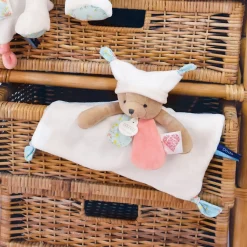 Doudous*Doudou et Compagnie Doudou Plat Ours 3 Histoires 25 cm de Blanc