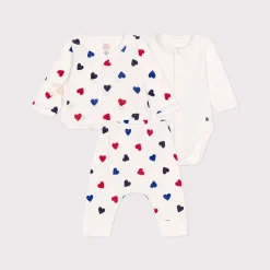 Vêtements Naissance*Petit Bateau Ensemble cardigan + body + pantalon de Blanc Marshmallow /Multicolore