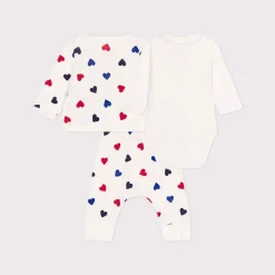 Vêtements Naissance*Petit Bateau Ensemble cardigan + body + pantalon de Blanc Marshmallow /Multicolore