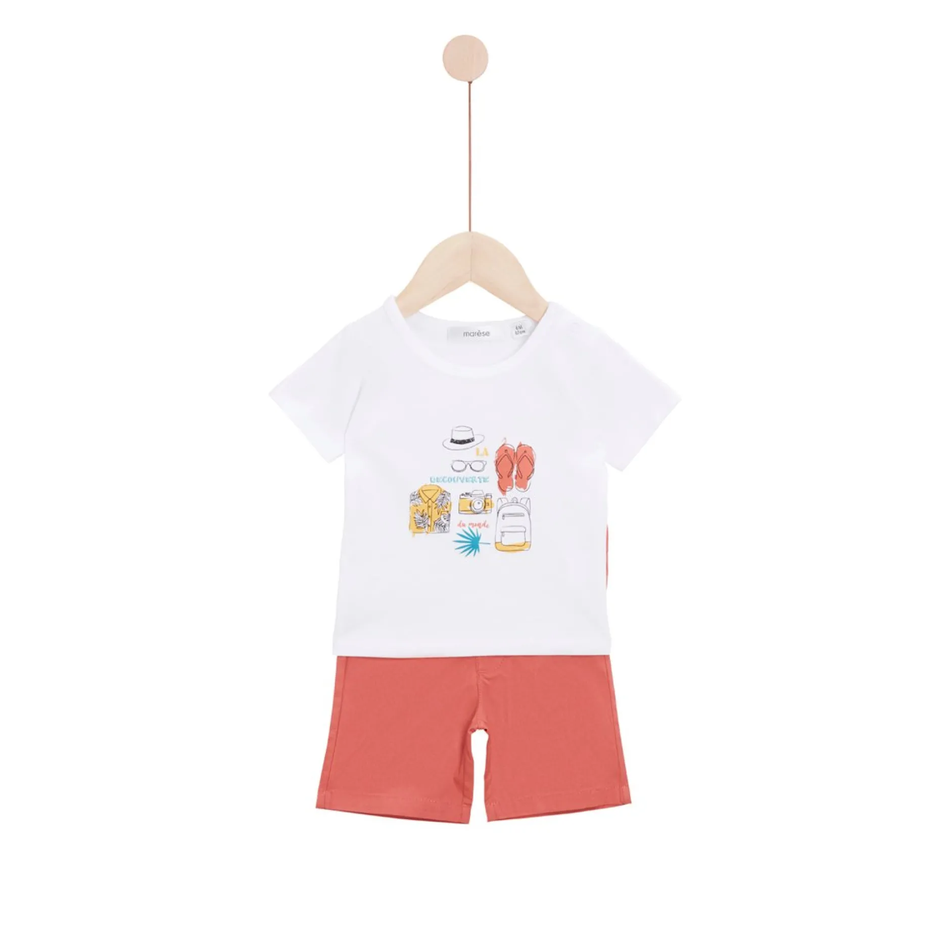 Pantalons, Shorts|T-Shirts, Blouses, Chemises*Marèse Escapade au Soleil T-shirt manches courtes + Bermuda de Blanc et Rouge