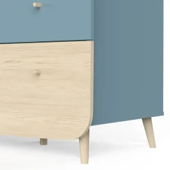 Armoires 2 Portes*CBA Meubles Firmiana Armoire 2 portes + 2 Tiroirs de Bleu Orage / Bois Naturel