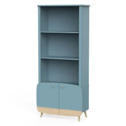 Autres Mobiliers*CBA Meubles Firmiana Bibliothèque 2 Portes + 2 Étagères de Bleu Orage / Bois Naturel