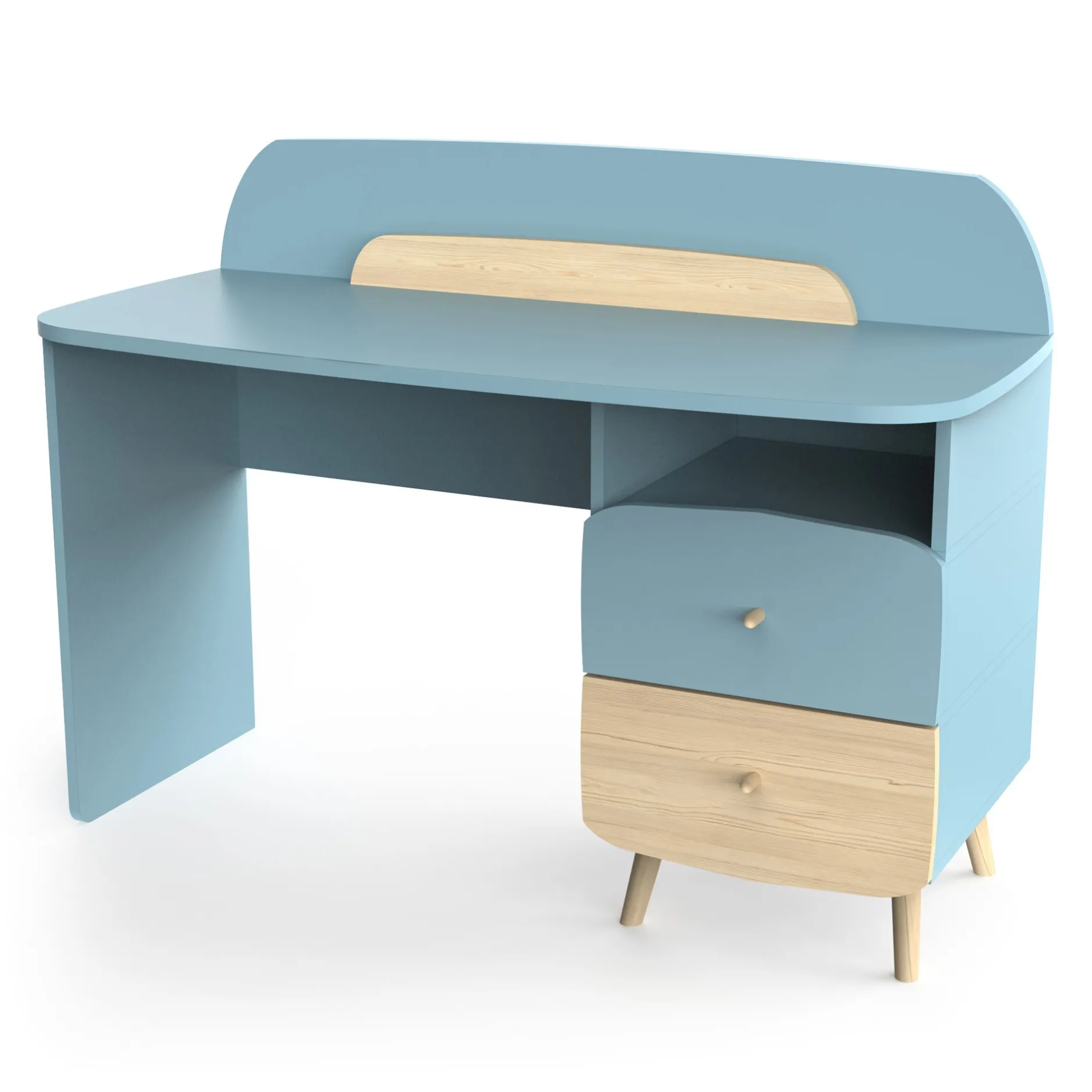Autres Mobiliers*CBA Meubles Firmiana Bureau Enfant de Bleu Orage / Bois Naturel