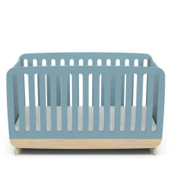 Lits 70X140 Évolutifs*CBA Meubles Firmiana Lit Bébé 70 x 140 cm de Bleu Orage / Bois Naturel